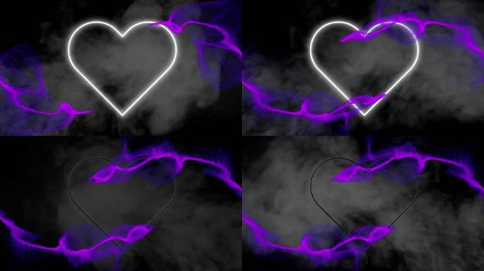 霓虹灯心脏图标上的紫色数字波数字动画对着砖墙