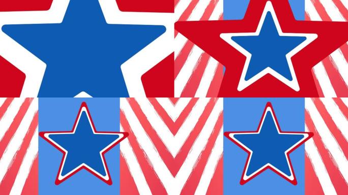动画中有红、白、蓝星条旗图案的美国国旗元素