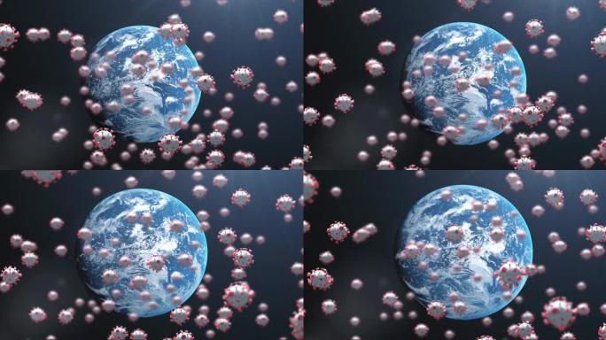 漂浮在地球上的covid 19细胞的动画