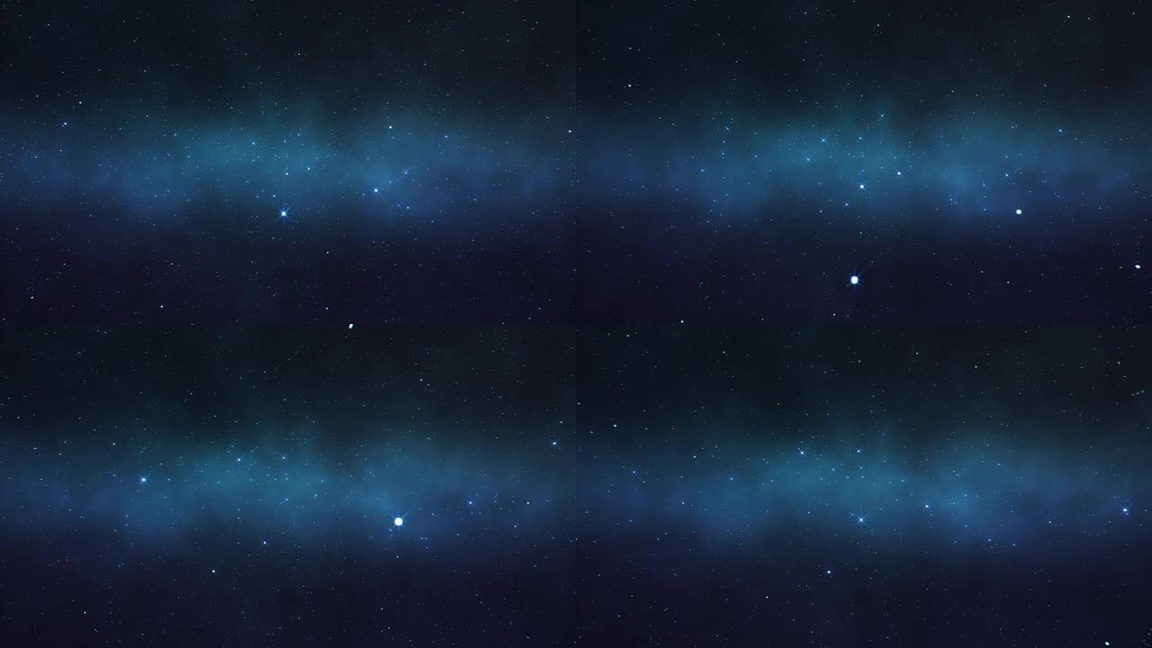 飞行穿过银河系，穿过星云在太空中的恒星。屏幕保护程序介绍的彩色空间背景。4k动画