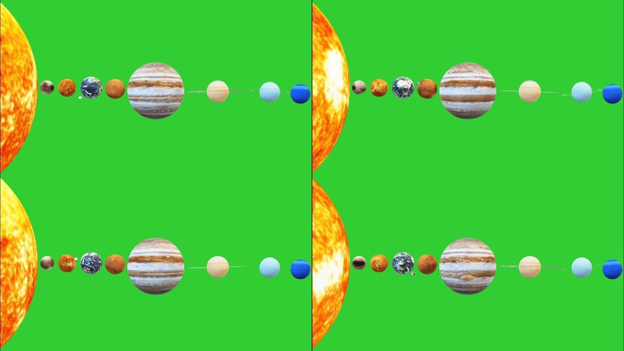 绿屏背景的太阳系运动图形
