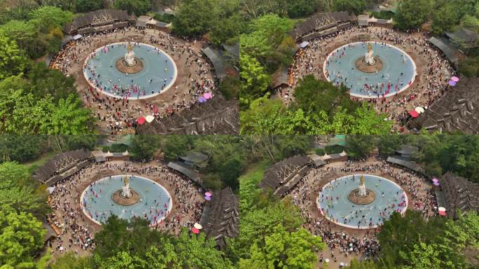 西双版纳傣族园泼水节广场航拍4k