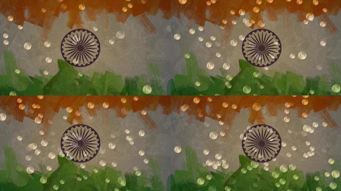 印度国旗和比特币坠落的动画
