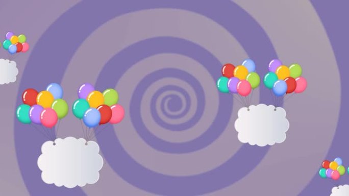 彩色气球在蓝色背景上飞来飞去的动画