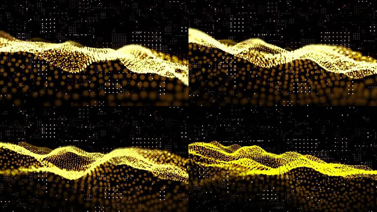 黑色背景下黄色数字波上圆点设计图案的数字动画