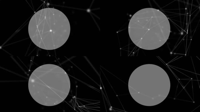 黑色背景上带有复制空间的圆形横幅上的连接网络的数字动画