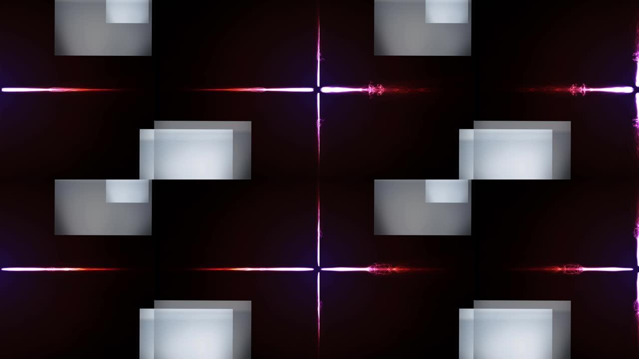 灰色正方形的动画，粉红色的电流从中心向左和向右移动，黑色