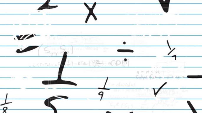 白衬纸上的数学方程与数学符号的数字动画