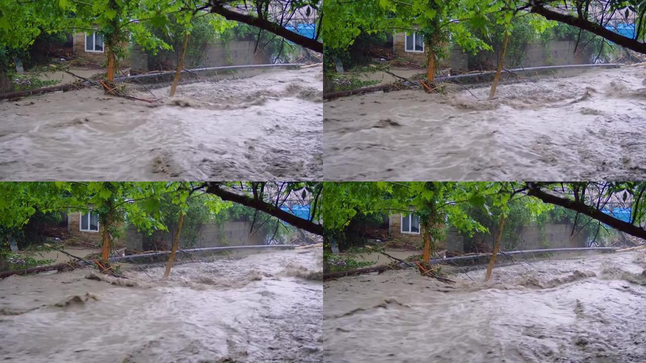 村庄洪水期间脏水的流动