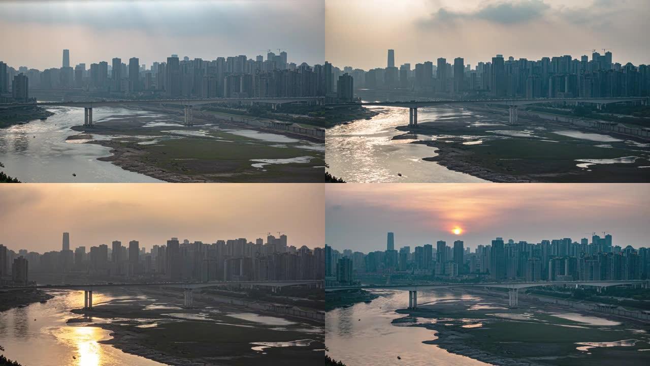 中国城市缺水，水位低的河流。