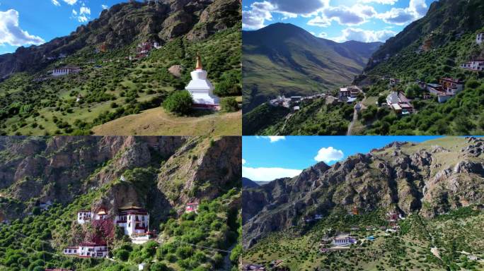 西藏拉萨扎叶巴寺航拍风光4k视频