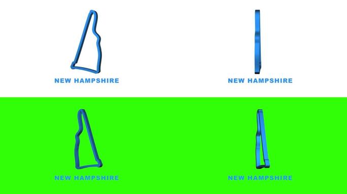 新罕布什尔州霓虹灯地图美利坚合众国，阿拉巴马州轮廓。蓝色发光轮廓。运动图形。