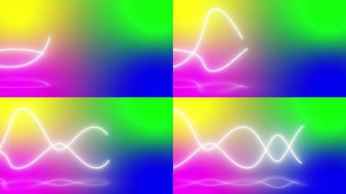 霓虹灯线向前移动和闪烁-发光线-四色条纹-4k抽象四色霓虹灯波线背景-波过渡-彩色背景上的彩色波-流