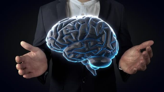 拥有医学教育或科学业务客户服务大脑概念的商人。