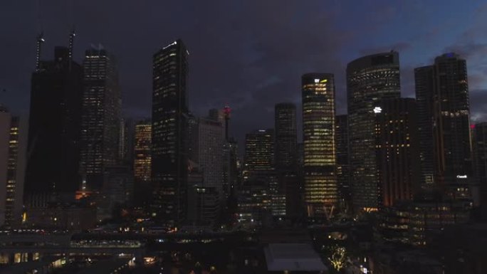 悉尼市海港空中日落之夜