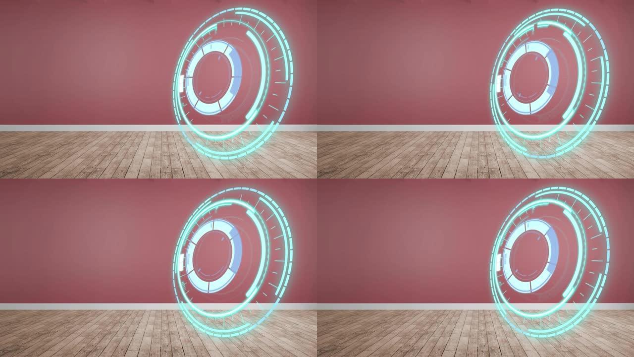 红色和木制背景上的复制空间快速移动时钟动画