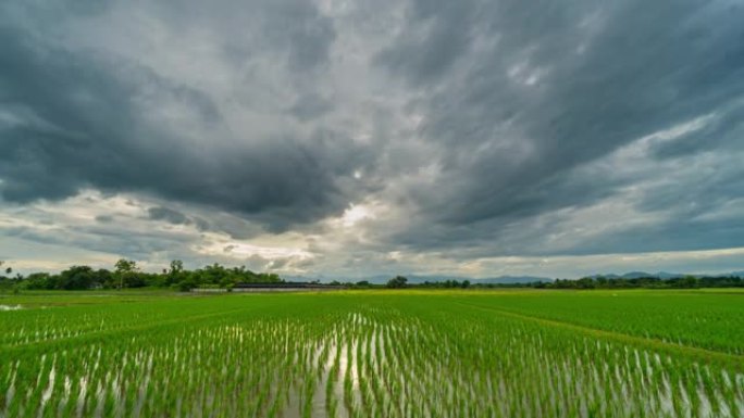 田间农业和云层移动日落4k时间流逝。