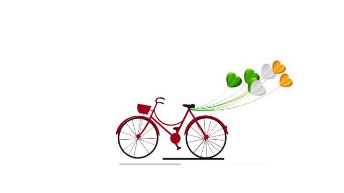 庆祝印度独立日快乐，自行车与气球图标动画。