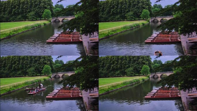 剑桥卡姆河上船只的延时摄影