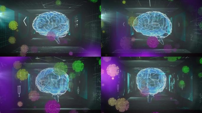 用人脑旋转和数据处理屏幕制作covid 19细胞的动画