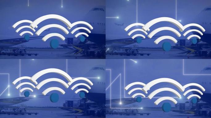 漂浮在机场上空的wifi数字图标动画