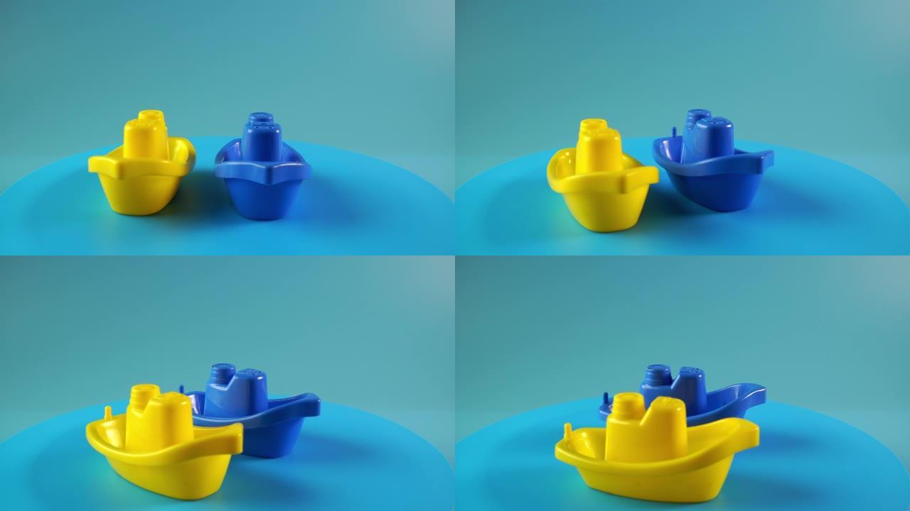 儿童沐浴玩具蓝色和黄色船
