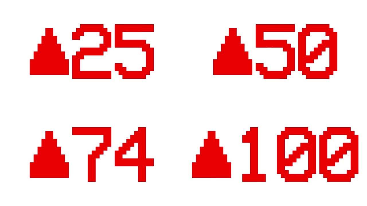红色向上符号方向从0上升到100-数字计数器数字0-100-以百分比加载进度条-0-100向上Sem