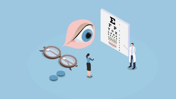 验光师检查女性患者的视力
