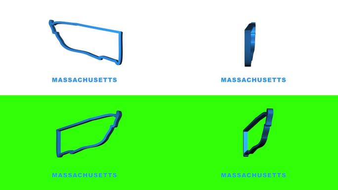 马萨诸塞州地图轮廓动画。运动图形。