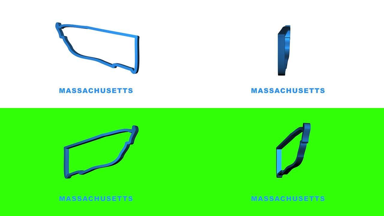 马萨诸塞州地图轮廓动画。运动图形。