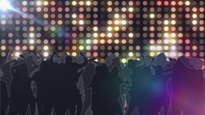 在黄光下跳舞的人的剪影上的光点数字动画