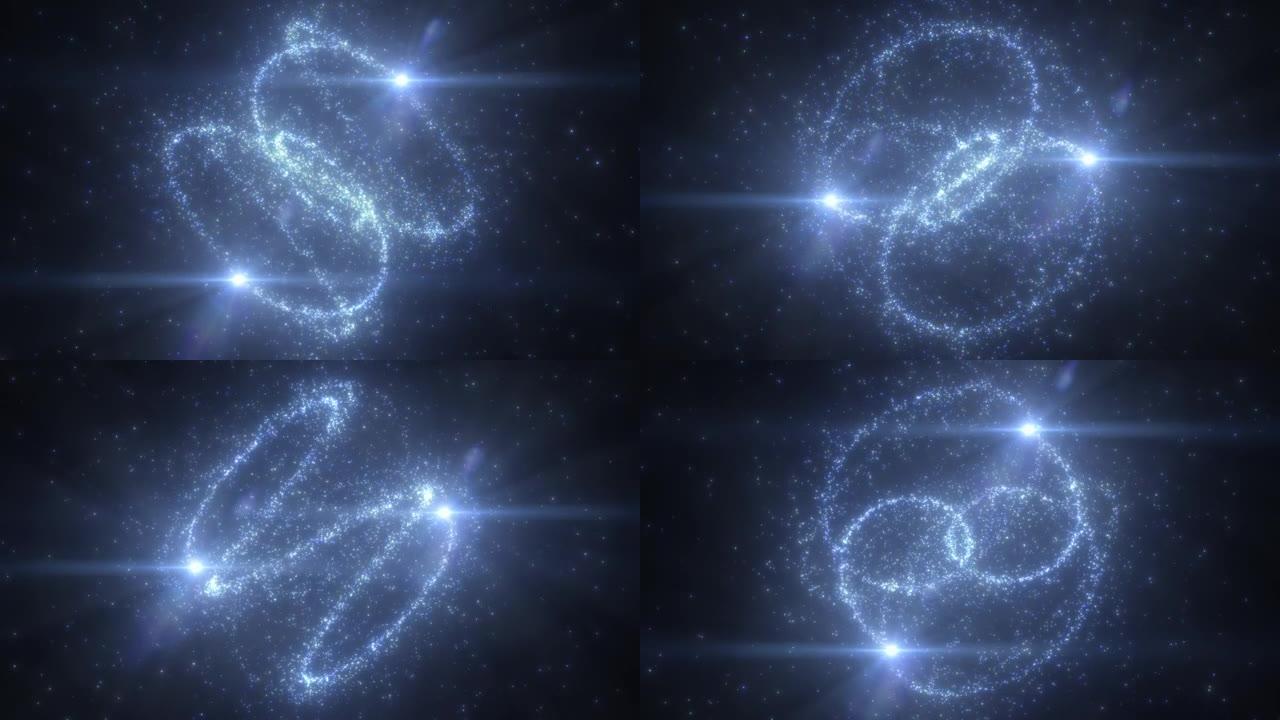 美丽闪亮的星星围绕发光粒子轨迹飞行-4k无缝VJ循环运动背景动画
