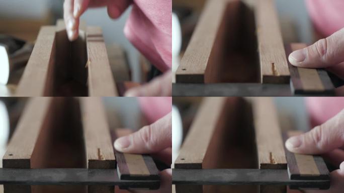 木匠用Try Square检查度角。试试方形木制品古董木匠工具。硬木木匠尝试方形