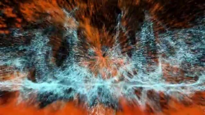 抽象青色和橙色百万粒子模式波形振荡快速移动，可视化波技术数字表面