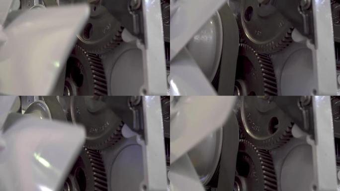 背景下卡车柴油机的结构和操作，特写