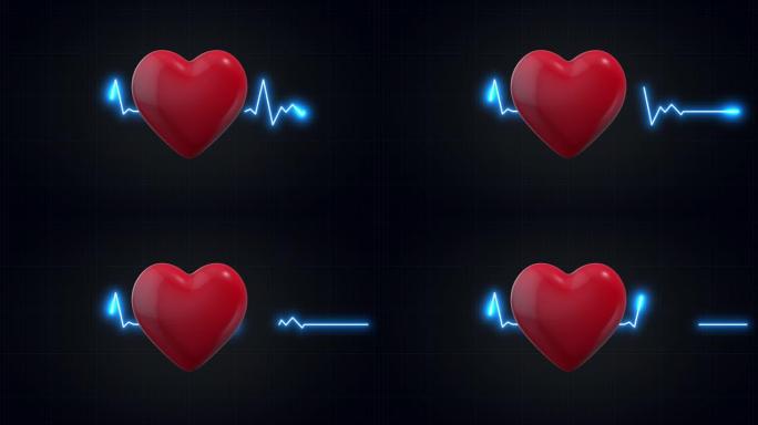 健康和医学分析脉搏率监视器的心跳线图标。