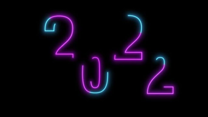 2022霓虹灯标志背景。黑色背景上的霓虹灯2022。循环