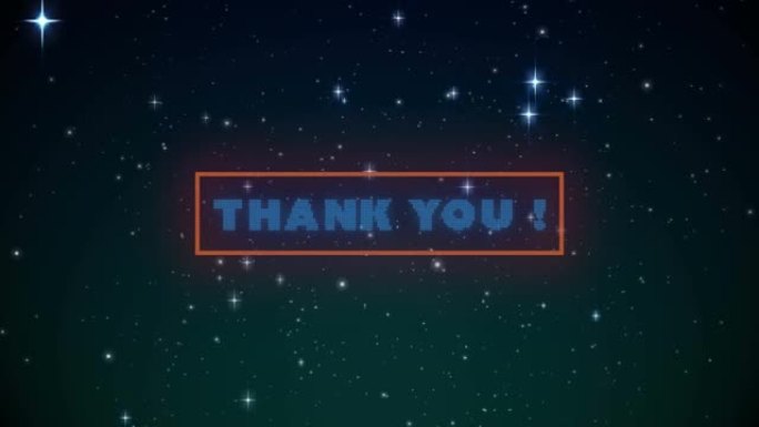 黑色背景上的thank you text banner反对闪亮星星的数字动画
