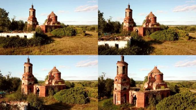 俄罗斯农村地区一座古老的东正教教堂的鸟瞰图