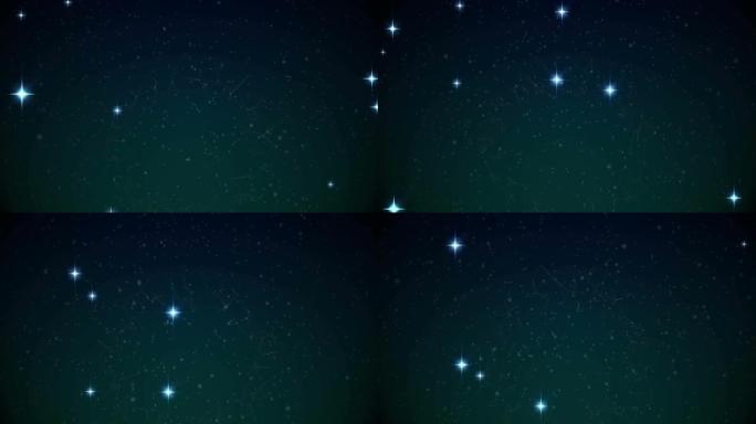 发光的圣诞星星落在夜空上的动画