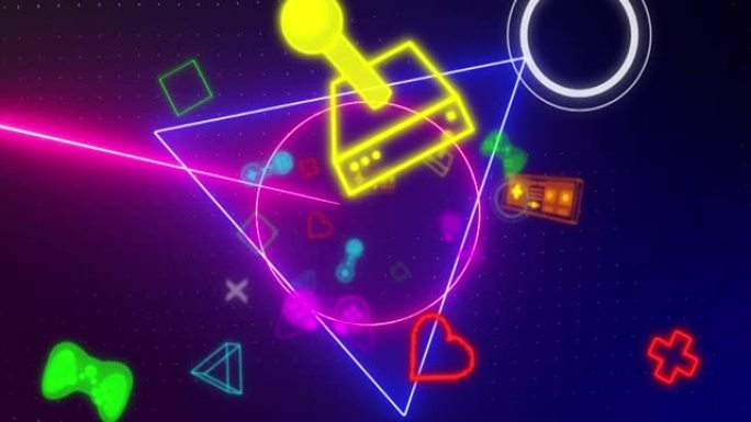 霓虹灯视频游戏数字接口在霓虹灯形状上闪烁的动画