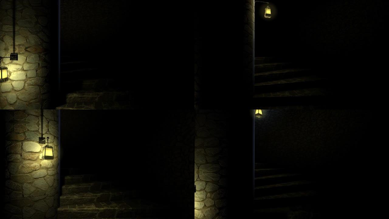 可怕的地牢楼梯无缝动画。3d渲染。