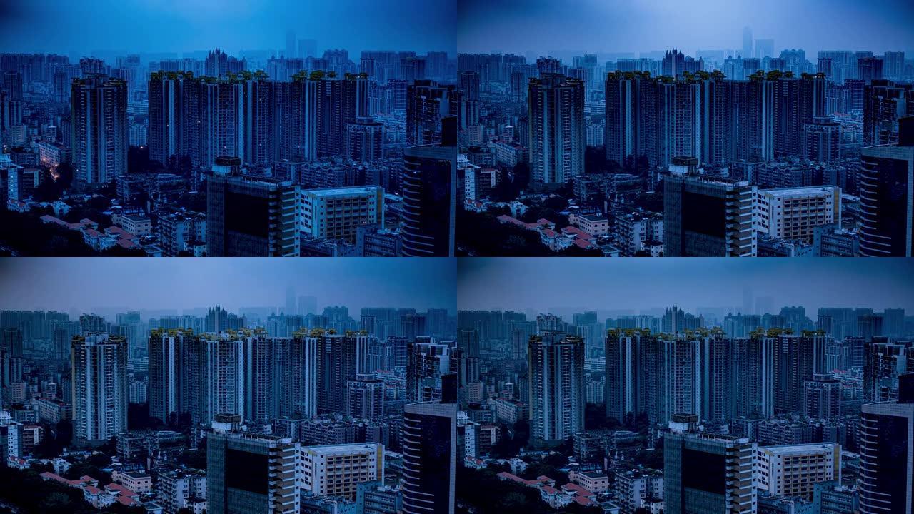 中国主要大都市的反乌托邦天际线。