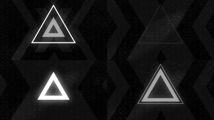 黑色背景白点上闪烁灰白色三角形的动画
