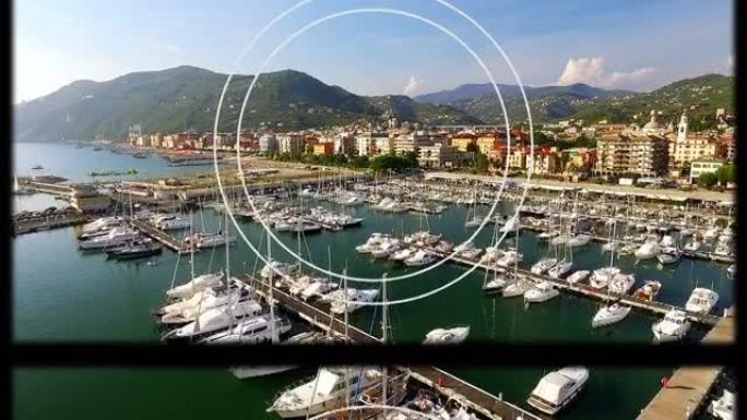 滨海现代沿海城镇的圆形扫描仪和滑架动画