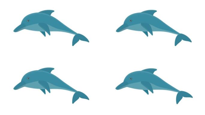 海豚。海洋动物海豚的动画。卡通