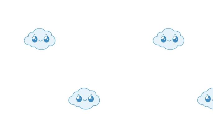可爱的微笑云在空白的白色背景上传递和闪烁-儿童或婴儿平面设计的卡通绘画动画