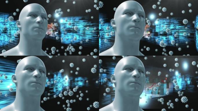 人脸模型和新型冠状病毒肺炎细胞的数字动画与屏幕数据处理