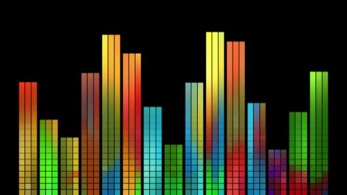 彩色数字均衡器。像素条的动画与大部分有节奏的音乐主题同步。用于表演和音乐会，DJ套装，剪辑，广告，舞