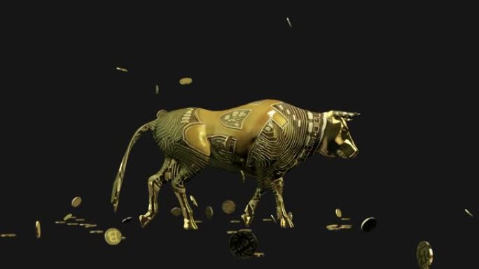 比特币落在象征牛栏加密市场的行走公牛上，阿尔法频道
